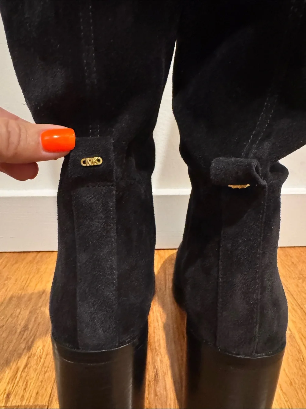 Michael Kors Hayden Black Suede Knee-High Block Heel Boots